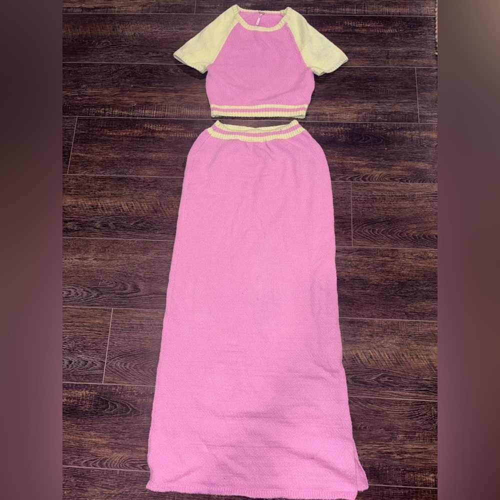 Free People Ty Cropped Sweater & High Waist Maxi Skirt Color Block Set READ - Picture 2 of 10